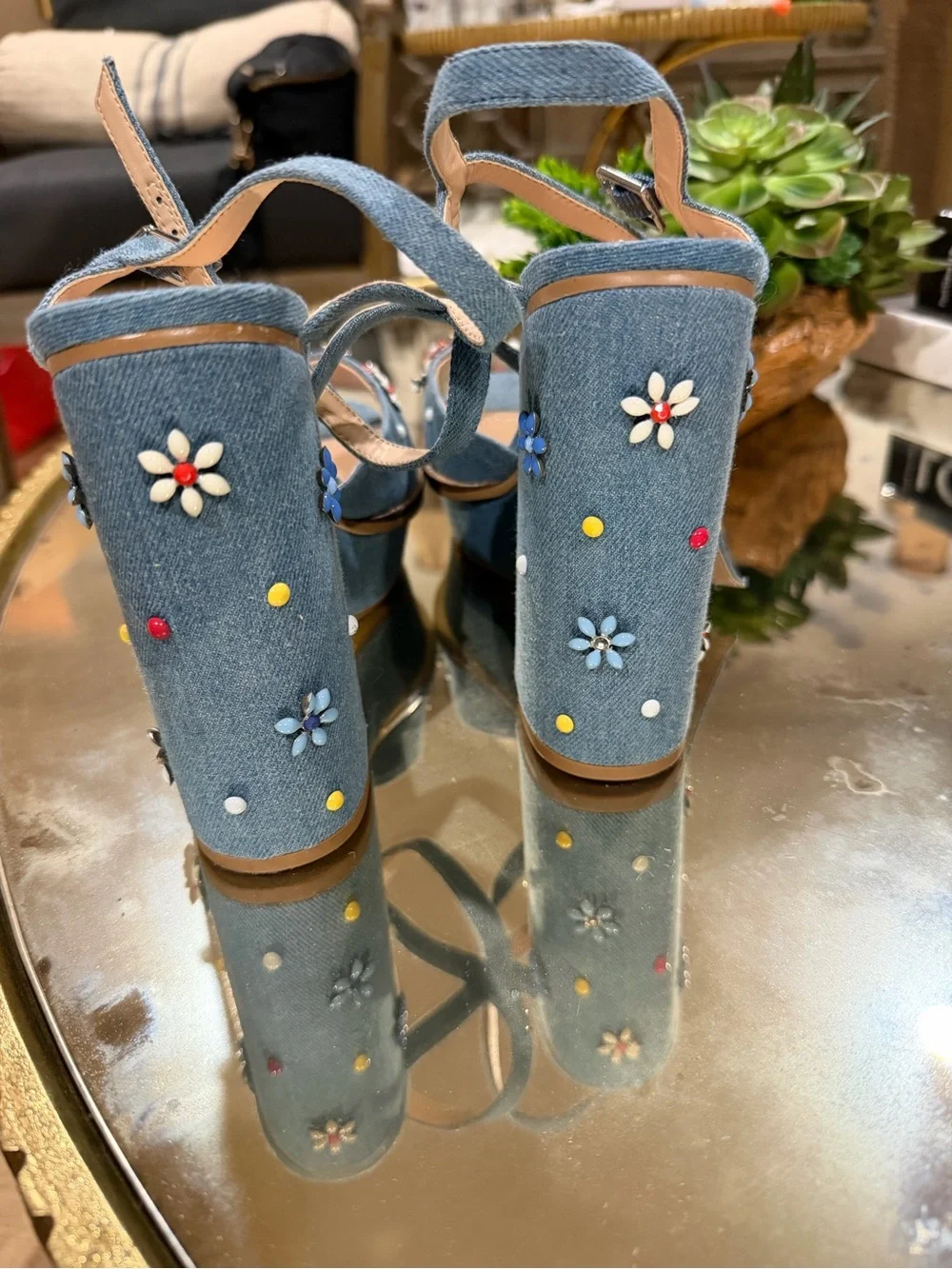 Zara Embellished Blue Denim Slingback platform Sandals size 40 - Picture 5 of 8